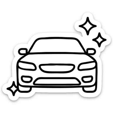 outlined icon of a high-end car, glossy black with sparkling stars and mirror-like reflections, clean lines, modern and simple, perfectly clean vehicle sticker