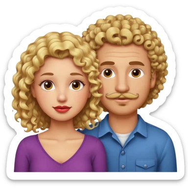 sarı saçlı kıvırcık kahverengi gözlü güzel dudaklı kızla kıvıcık saçlı çenesinde sakal ve bıyık olan kısık gözlü erkek aşk emojisiyap sticker