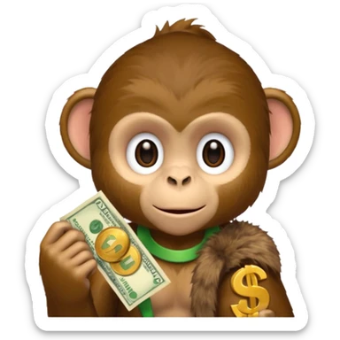 monkey holding money on sholdure sticker