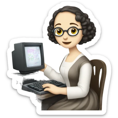 Ada Lovelace typing on a computer sticker