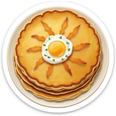 traditional potato pancake, golden-brown, round, rustic, crispy edges, soft center, visible shredded potato, with sour cream on top, minimal and expressive sticker