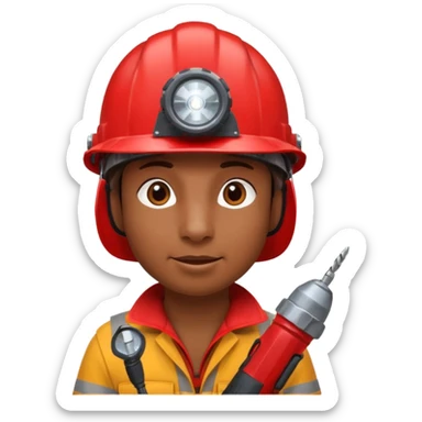 a mole with drill, red helmet, headlamp sticker