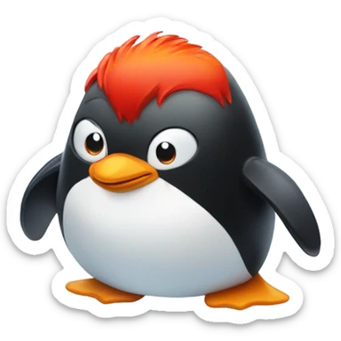 Penguin with red hair fishing  sticker