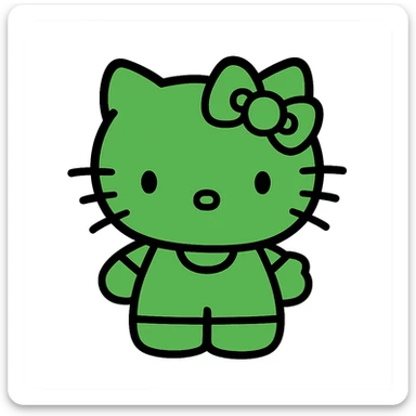 Hello Kitty character, green color, simple and iconic style sticker