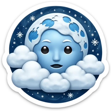 blue moon with no face and with clouds with snow and thunder with no face too sticker