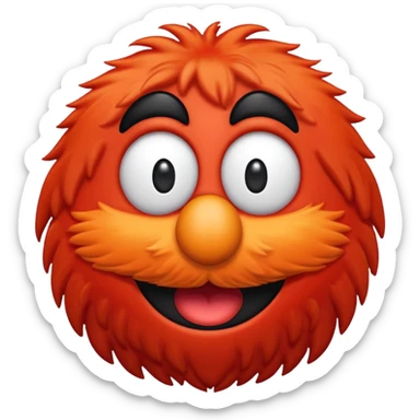 Elmo's smiling face as an emoji, apple style, red fur, big white eyes, orange nose sticker