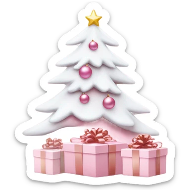 Light pink Christmas gifts under a white Christmas tree  sticker