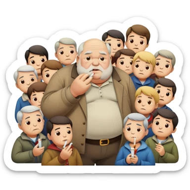 Fat old man smoking cigarettes with 16 children  sticker