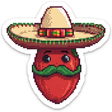 red chile pepper with a sombrero and a Mexican moustache sticker