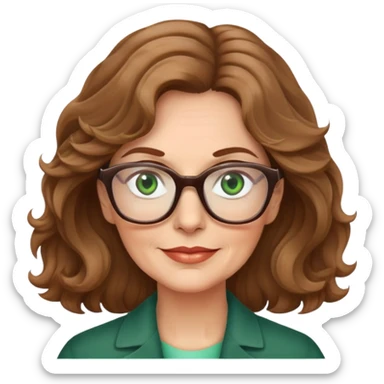 Woman 50 yrs light brown wavy hair green eyes with glasses  sticker