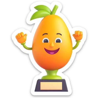 a cheerful and bold stylized mango transformed into a trophy sticker