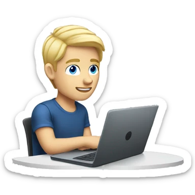 male 24, blonde hair, blue eyes, working on a laptop, side view sticker