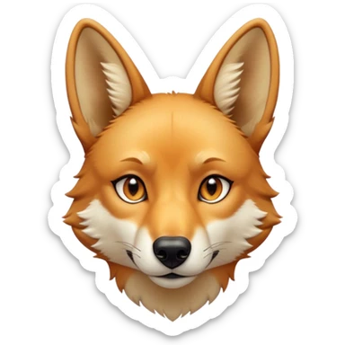 Cinematic Noble Dingo Portrait Emoji, Poised and regal, with a lean, agile build and a short, sandy-tawny fur that speaks of the wild outback, deep-set soulful amber eyes and alert ears, Simplified yet sharp and sophisticated features, highly detailed, glowing with a soft, dignified glow, high shine, intelligent and resourceful, stylized with an air of untamed elegance, focused and attentive, soft glowing outline, capturing the essence of a watchful and confident wild canine, so majestic it feels as though it could trot out of the screen with effortless authority! sticker