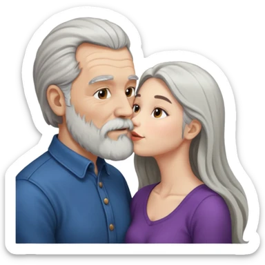 Older bearded man kissing younger woman sticker