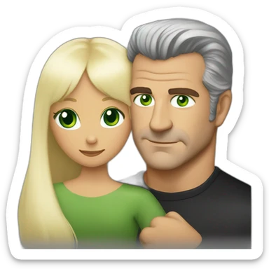 Mel Gibson hugging a woman blond square staright haire with fringe and green eyes sticker