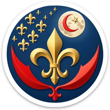 Left side navy blue right side red and on the middle fleur de lys symbol Turkish moon under the symbol it's turning the sky  sticker