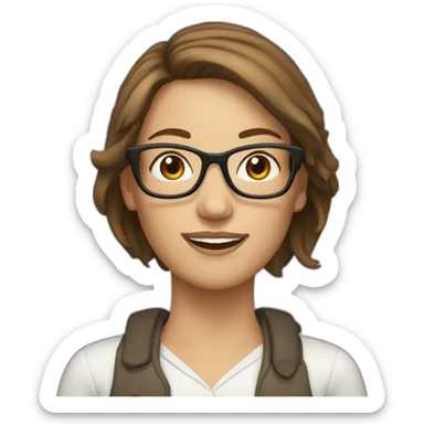 white woman with brown hair and glasses sticker
