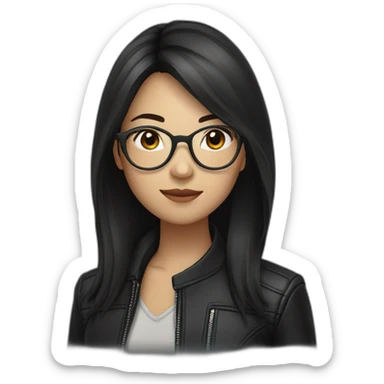 Asian girl in glasses and leather jacket whith dark long hair sticker