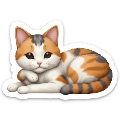 grey and white small cat with eyes closed lying down upside down with its head resting on its paw sticker