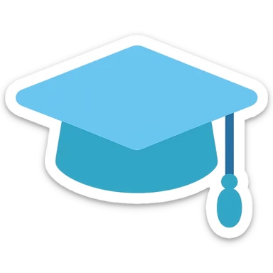 Graduation cap, flat emoji style, outline with blue and turquoise colors sticker