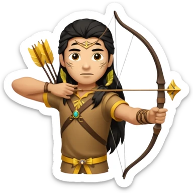 The classic hunter image with a bow and arrow on his back, dressed in brown yellow with some animal made decorations on his clothes sticker