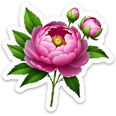 bouquet pink Peony, luxuriant, stem, leaf, bud sticker