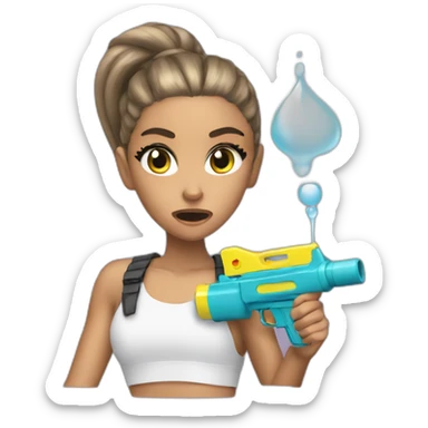 angry ariana grande holding a water gun sticker