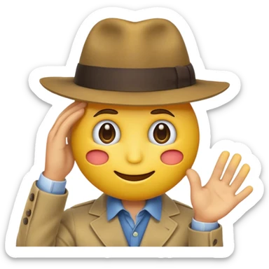 round yellow emoji head pulling its fedora down into its face with one hand, looking mysterious. sticker