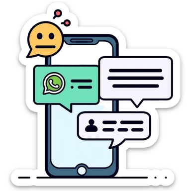 iPhone displaying WhatsApp interface with chat bubbles and a robot icon representing AI bot conversation sticker