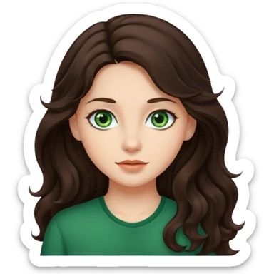 iOS style emoji. A girl with long dark brown wavy hair. sticker
