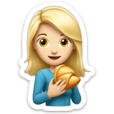French Blond Girl Holding one Croissant sticker