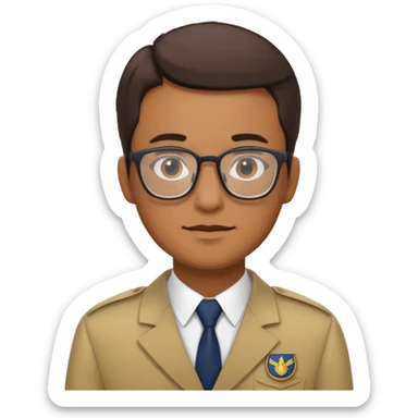 male Librarian in foreign countries with glasses and uniform sticker