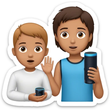 a child is talking to a amazon alexa sticker
