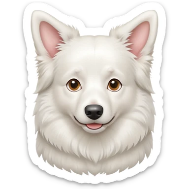 A pure white Border Collie dog sitting, with fluffy fur, alert pointed ears, and friendly expression sticker