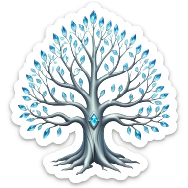 Spiritual magical ethereal silver tree with crystals hanging in it sticker
