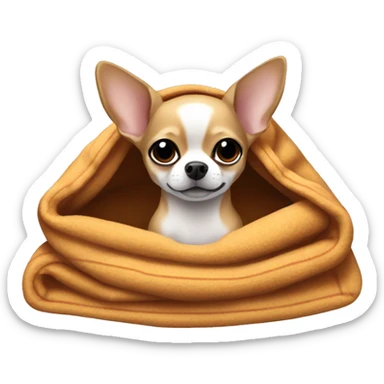 Make an emoji of a chihuahua curled up in a blanket sticker