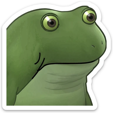 A detailed, green Bufo frog meme-style flower sticker