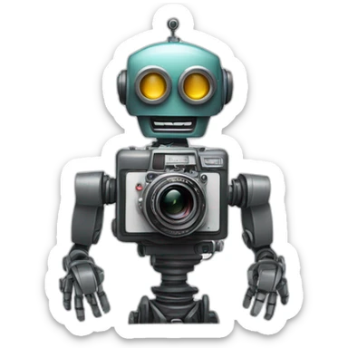 robot holding a 35mm film camera sticker