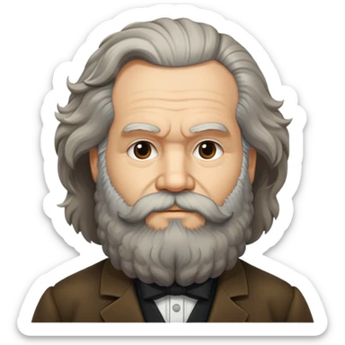 Karl Marx with iconic bushy beard and thick hair, partially turned to the side, no glasses sticker