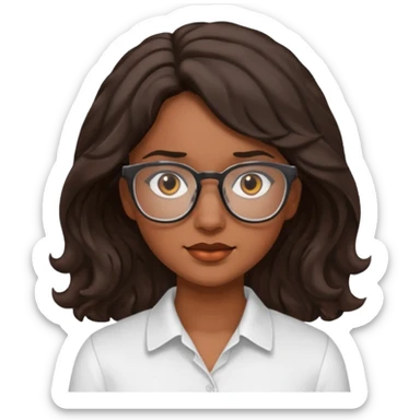 Emoji of a wavy hear dark young woman with glasses and a white shirt sticker