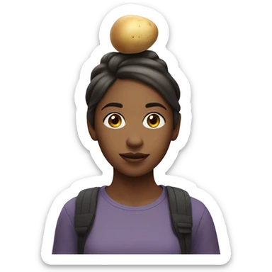 a girl named cynthia with a potato spider on her head sticker