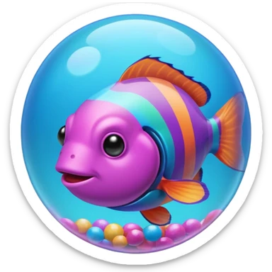 cyan blue, purple and pink coloured gradient gooball, with a rainbow-coloured gradient clownfish in the center inside sticker