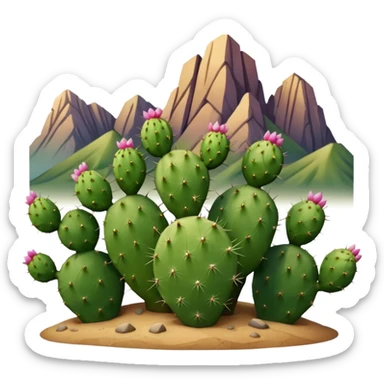 prickly pear cactus with mountains in background sticker
