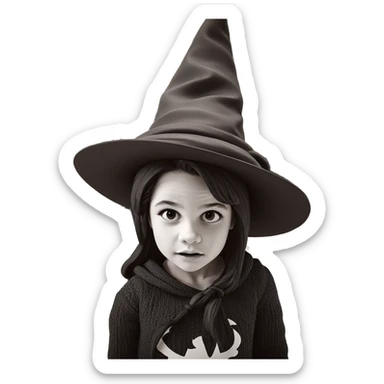 witch girl in monochrome hat sticker