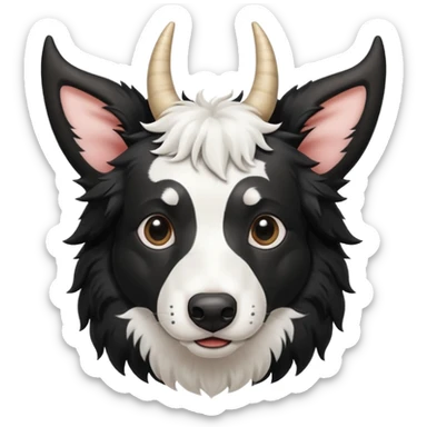 A black and white border collie has a cow's horns. sticker