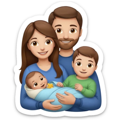 "Woman with long brown hair and fair skin holding a baby. And man with short brown hair and fair skin, without a mustache, holding a child. Smiling." sticker