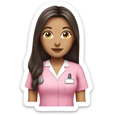 pretty brunette nurse with long hair in pink scrubs sticker