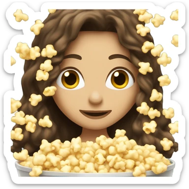 Brunette female with long hair lying in bowl of popcorn sticker