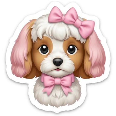 Coquette white cavoodle wearing light pink coquette bows  sticker