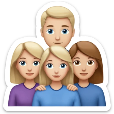 3 people. Throuple. Blank woman with blond hair and blue eye color on left. And also a blank man with brown hair and grey eye color in the middle. And a blank woman with brown hair and grey eye color on the right. Holding each other sticker